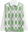 Women’s V Neck Knit Sweater Vest Argyle Plaid Preppy Style Sleeveless Crop Knitwear Tank