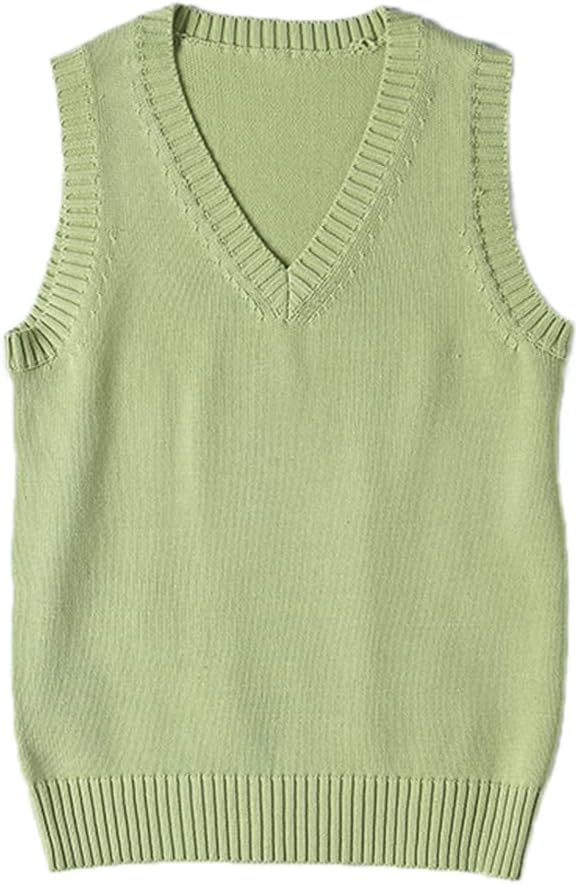 Women’s Sweater Vest V Neck Uniform Kint Vests Solid Classic Sleeveless Pullover Sweaters Tops