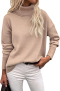 Women’s Turtleneck Sweater 2024 Fall Winter Chunky Knitted Pullover High Low Hem Trendy Basic Jumper Top