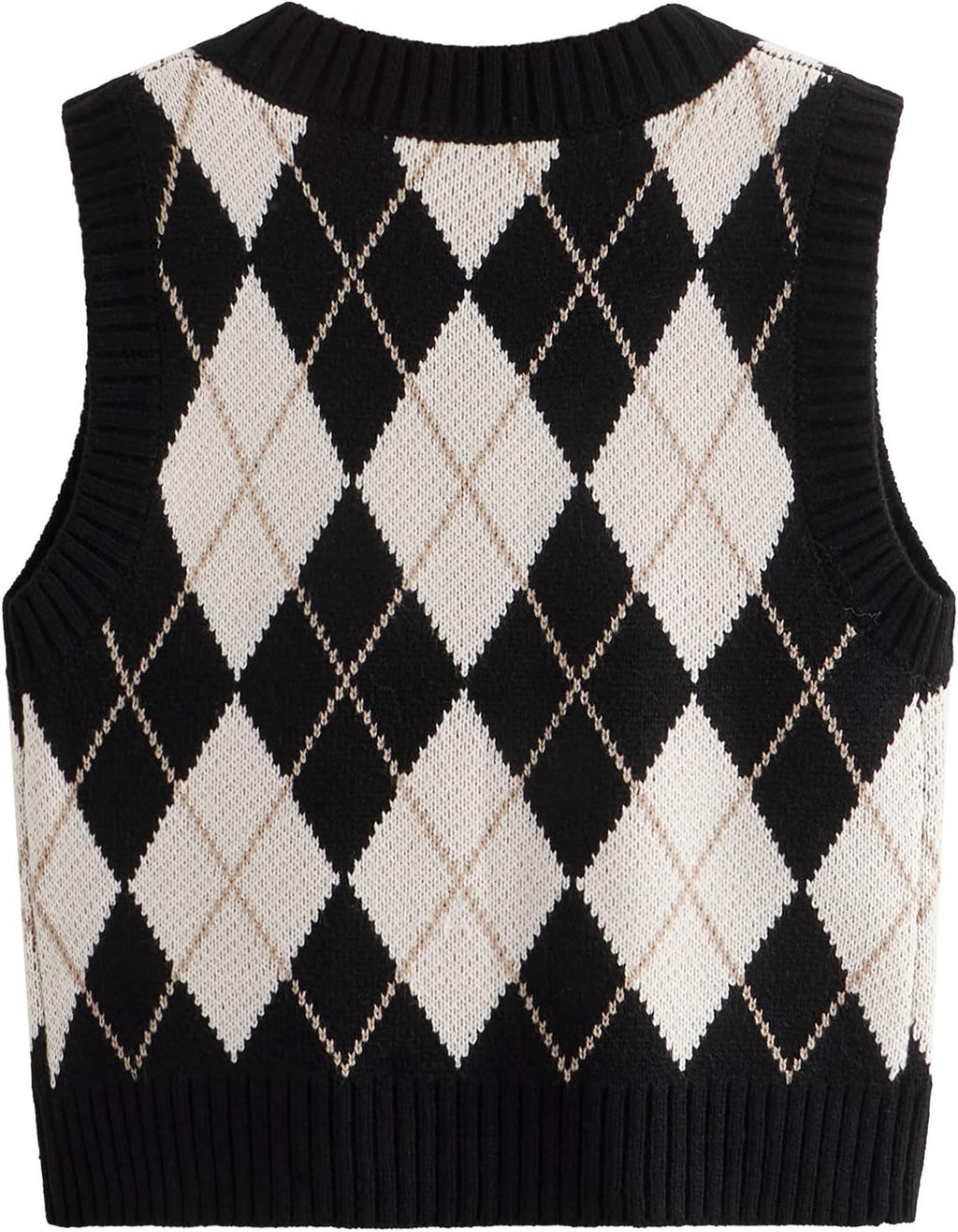 Women’s Plaid Geo Sleeveless V Neck Knit Crop Top Sweater Vest