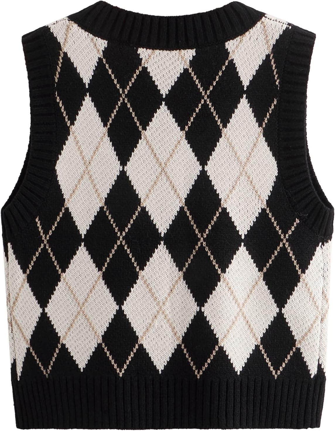 Women’s Plaid Geo Sleeveless V Neck Knit Crop Top Sweater Vest