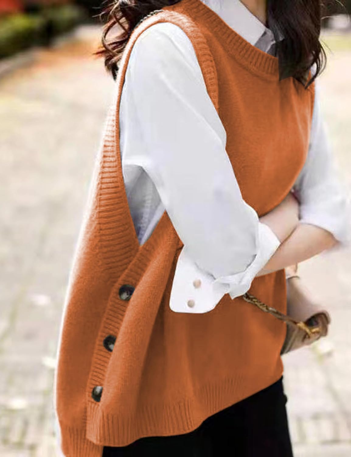 Women’s Round Neck Sleeveless Pullover Ribbed Knit Sweater Vest Top