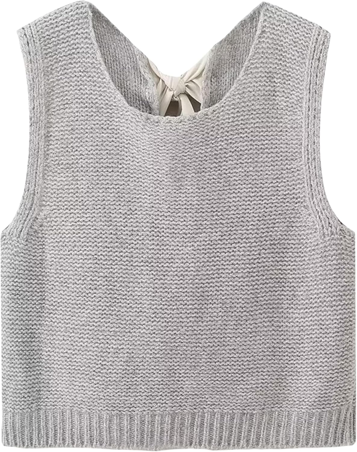 Sweater Vest Top for Women Casual Crop Knit Cardigan Vest Bow Tie Back Knitted Tank Tops
