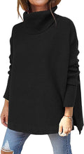 Women’s Turtleneck Oversized Sweaters Long Batwing Sleeve Spilt Hem Tunic Pullover Knit Tops