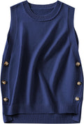 Womens Sweater Vest Summer Sleeveless Crewneck Ribbed Knit Side Button Pullover Tank Tops 2025 Spring Trendy Outfits