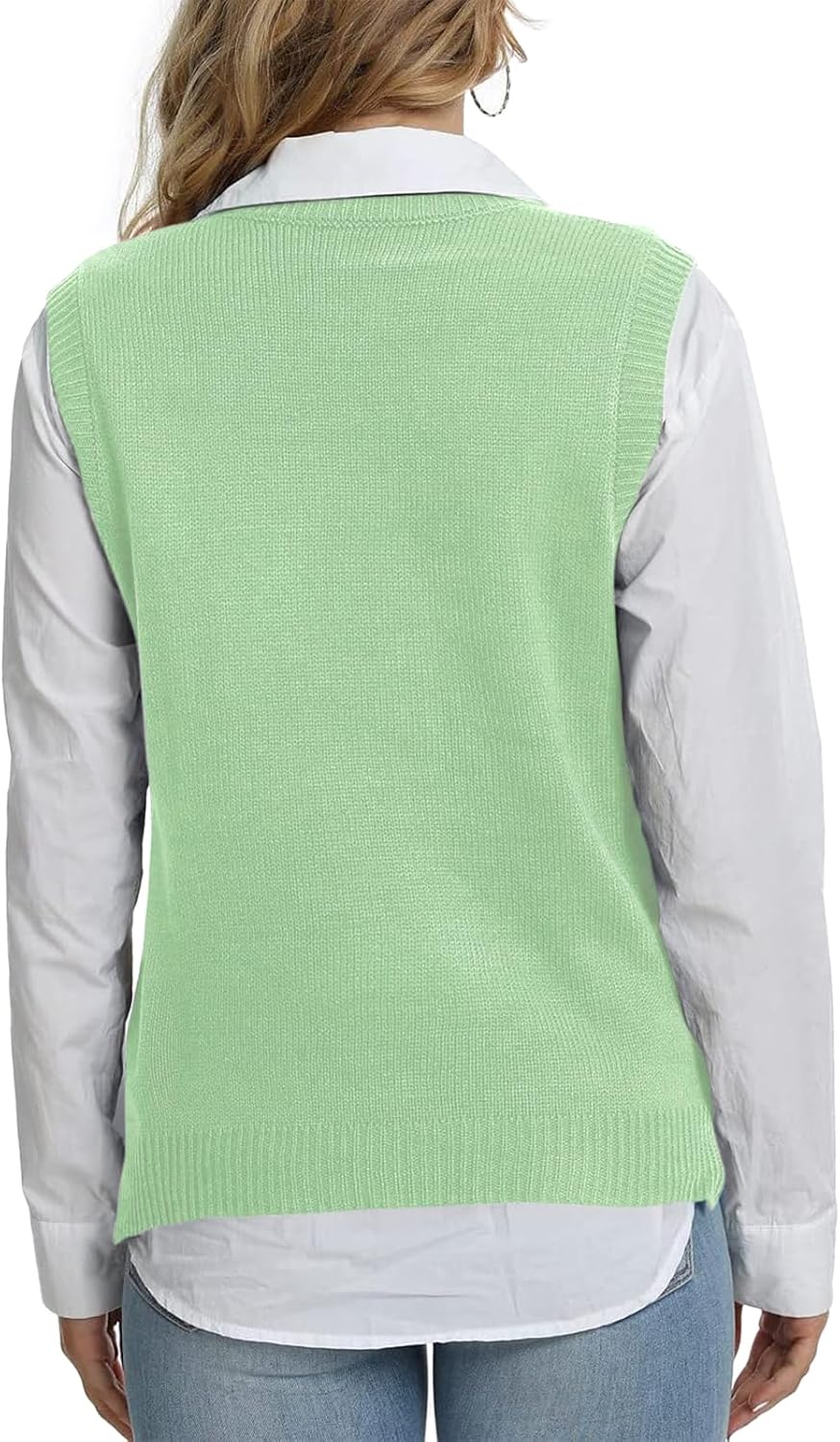 Women’s V Neck Knit Sweater Vest Argyle Plaid Preppy Style Sleeveless Crop Knitwear Tank